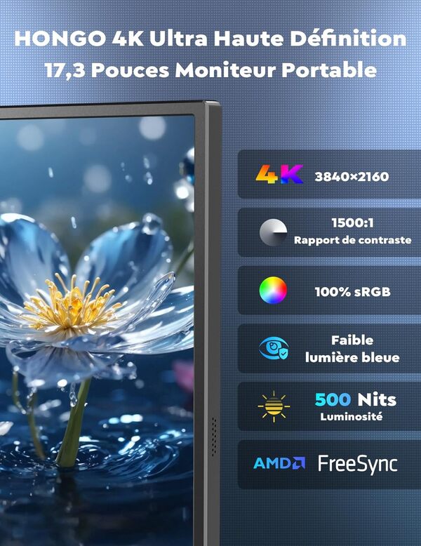 HONGO 4K Moniteur Portable, Laptop Écran Portable 17.3