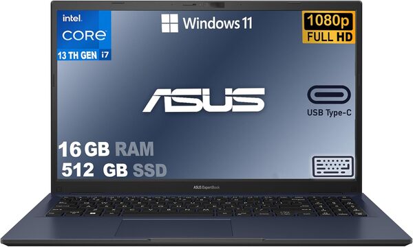 ASUS Ordinateur Portable i7 LED 15,6FHD, PC Portable, processeur Intel i7-1335U 10 Core, 16 Go de RAM, 512 Go M.2 Nvme SSD, wi-FI, 4 USB, BT, Windows 11 Pro, Office Pack 2021, prêt à l'emploi