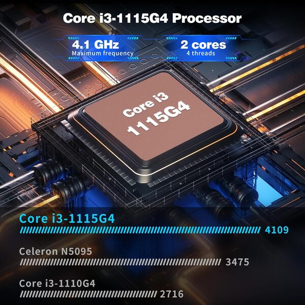 Ordinateur Portable avec Core i3-1115G4 Processeur, Portable PC 16Go RAM 512Go SSD, Laptop en métal avec écran IPS 14