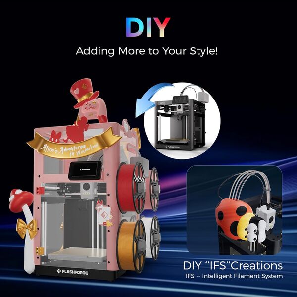 Imprimante 3D Flashforge Adventurer 5X avec Impression Multicolore, Personnalisation avec IFS, Imprimante 3D AD5X Multi-matériaux/Nivellement Entièrement Automatique, Vitesse Maximale : 600 mm/s