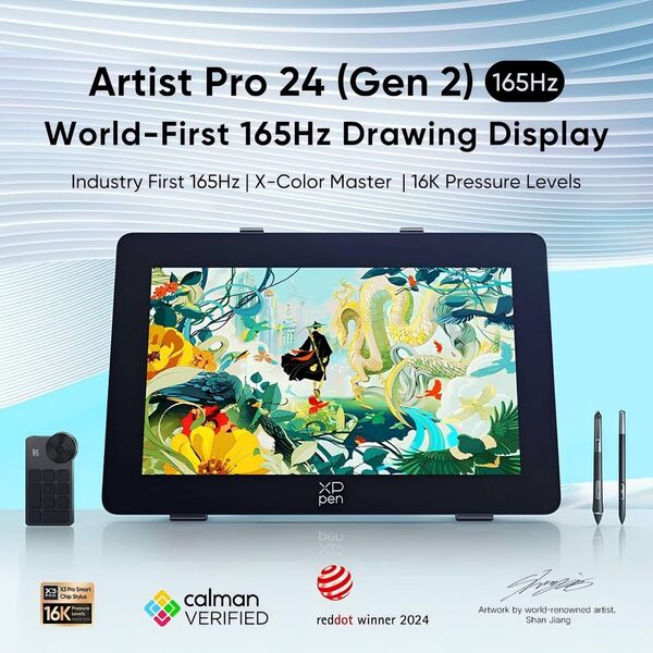 XP-Pen XPPen Artist Pro 24 (Gen 2) 165Hz Tablette Graphique avec Écran 2,5K Professionnelle pour Illustrateurs, Graphistes, Artistes, Concepteurs Industriels et Architecturaux en 3D