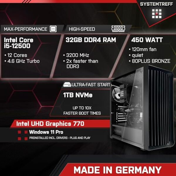 Découvrez le test du PC Systemtreff Intel Core i5-12500 : l'alliance parfaite de puissance et de réactivité avec 32Go de RAM et 1To SSD pour un usage professionnel exigent.