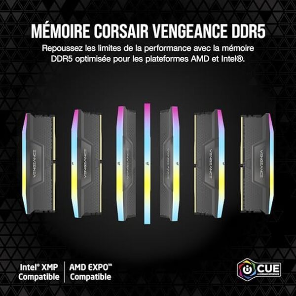 Découvrez les performances incroyables et le design coloré de la corsair vengeance RGB DDR5 32GB 6000MHz, un choix idéal pour booster votre PC gamer.