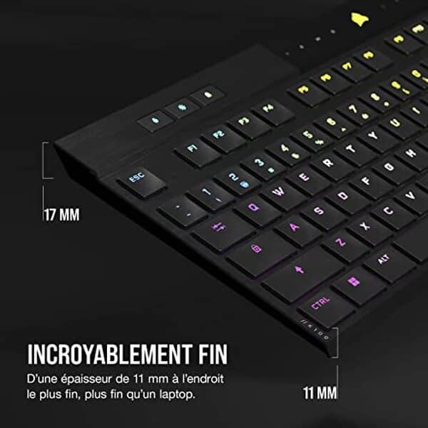 Découvrez le clavier corsair K100 air wireless RGB : performance ultra-mince pour gamers exigeants. Profitez d'une réactivité sans fil et d'un rétroéclairage personnalisable!