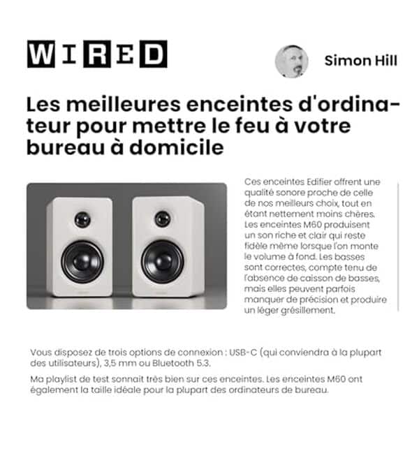 Découvrez notre test détaillé des enceintes Edifier M60 : performances audio, connectivité sans fil et design. Avis complet sur cette paire d'enceintes haut de gamme. 